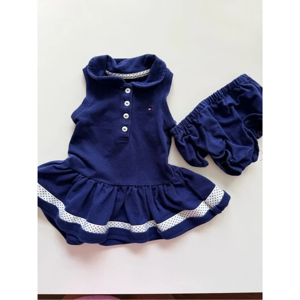 Tommy Hilfiger Ralph Lauren Navy Polo Dress with Denim Leggings 6-9 months